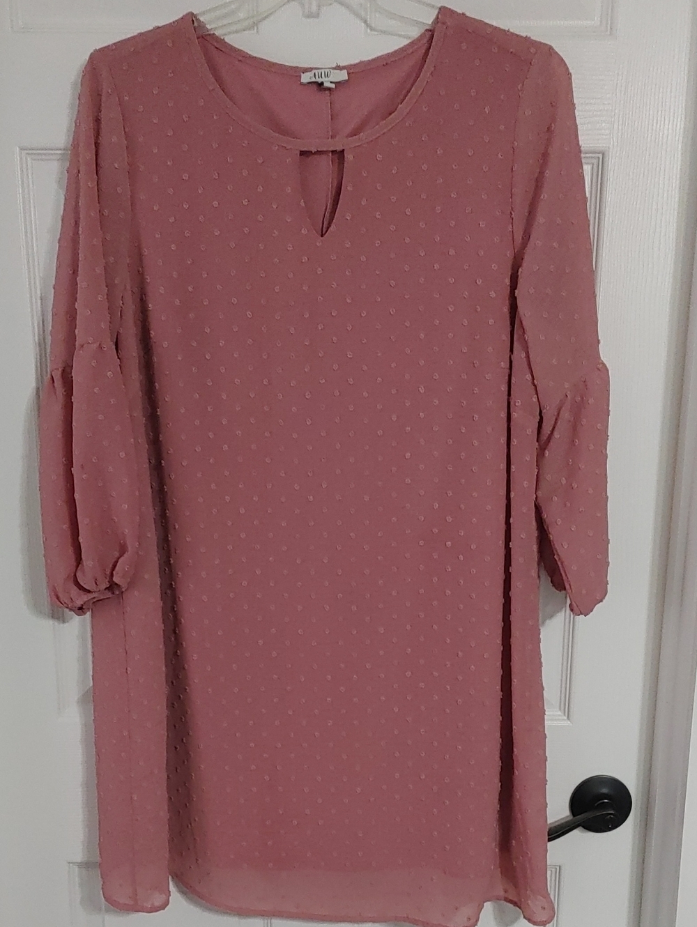 A.U.W Mauve Swiss Dot Shift Dress with Keyhole Neck Women's Size 2X